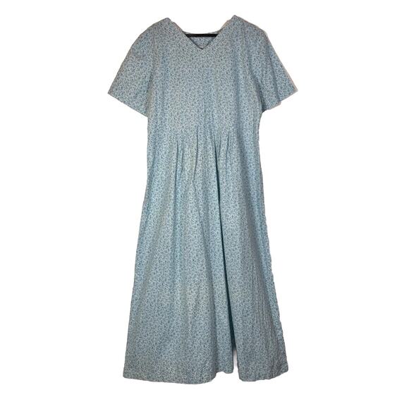 Blue Floral Dress Microprint Maxi Cotton Vintage Handmade Cottagecore Western M - Picture 1 of 13